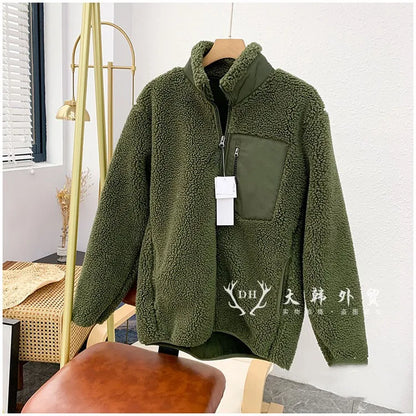 Women Lamb Wool Coats Jackets Stand Collar Zipper Coat Thick Warm Y2k Streetwear Jacket Work Outerwear Autumn Winter 2025