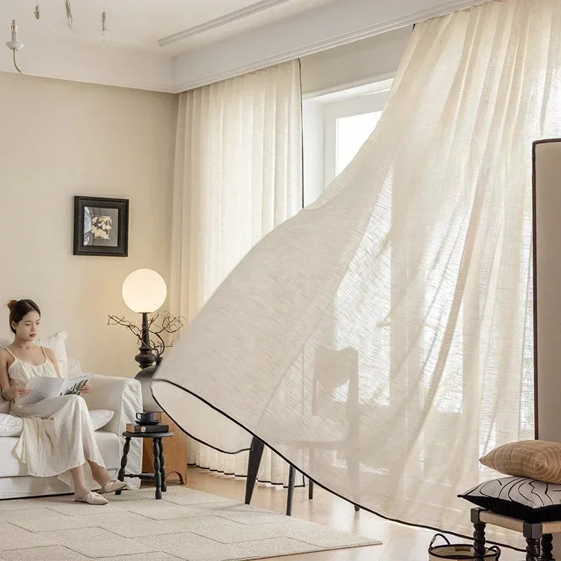 Curtains for Living Dining Room Bedroom French Translucent Opaque  Linen Living Room Balcony Japanese