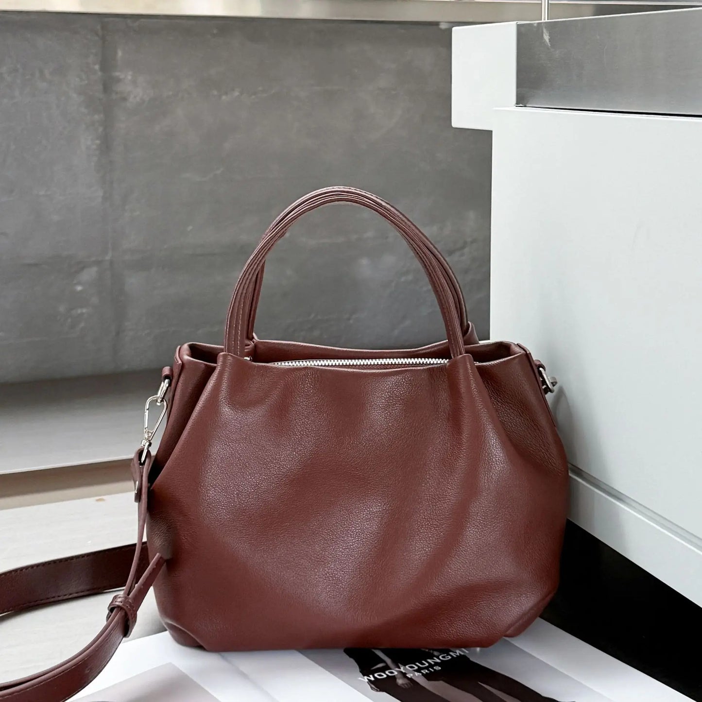 YANATARI Cowhide Genuine Leather Handbags Women Vintage Shoulder Bag Bucket Bag Soft Leather Luxury High Quality Crossbody Bag