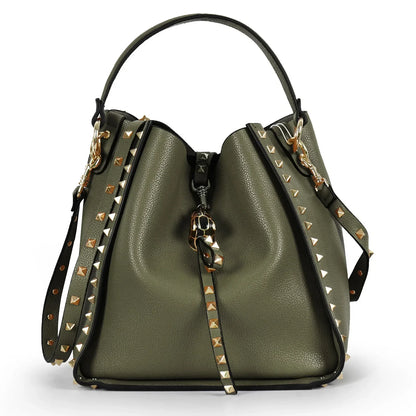 Hot Sale Women's Bucket Bag High Quality Genuine Leather Handbags Ladies Fashion Rivet Shoulder Bag Female Casual Tote 2026