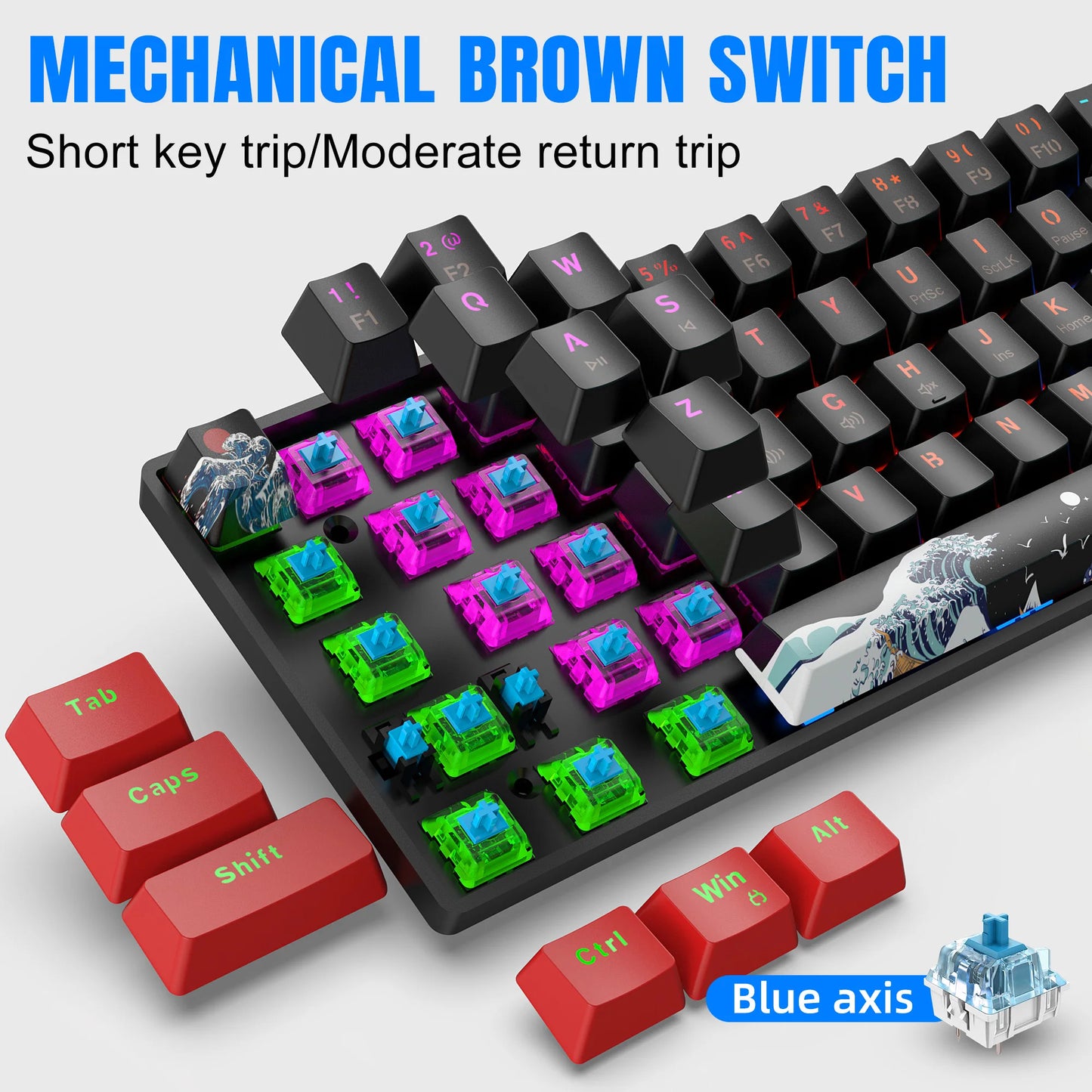 Compact 60% Mechanical Gaming Keyboard With, 61 Keys Compact Gaming Keyboard With Blue Switch