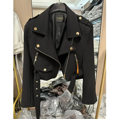 Korean Ladies Fashion Short Jacket Design Sense Niche Feminine Long Sleeves Locomotive Coat Spring Autumn Women Patchwork Outwea