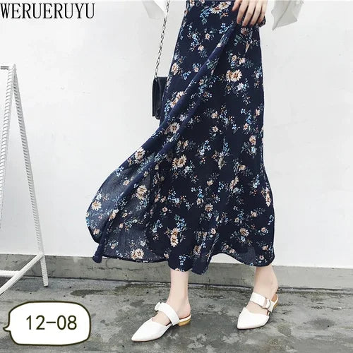 WERUERUYU Wrap Skirts Women Casual Chiffon Tie-Waist Ruffle Wide Leg Loose