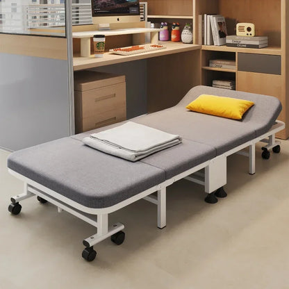 Convenient Small Size Office Folding Bed Nap Recliner Single Adult Hospital Escort Camp Bed with Pulley Folding Furniture