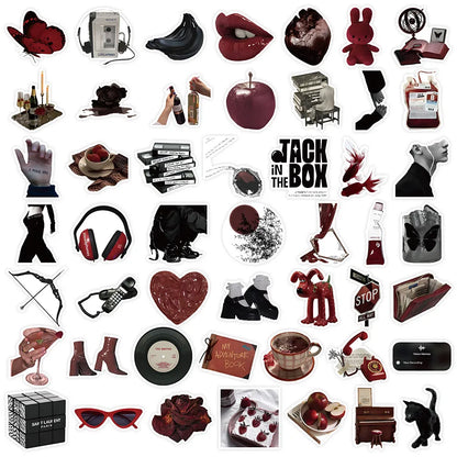 50 Pieces Red & Black Themed Stickers - Decorative Decals for Journals, Phone Cases & Laptops BulingBulingStickers Store