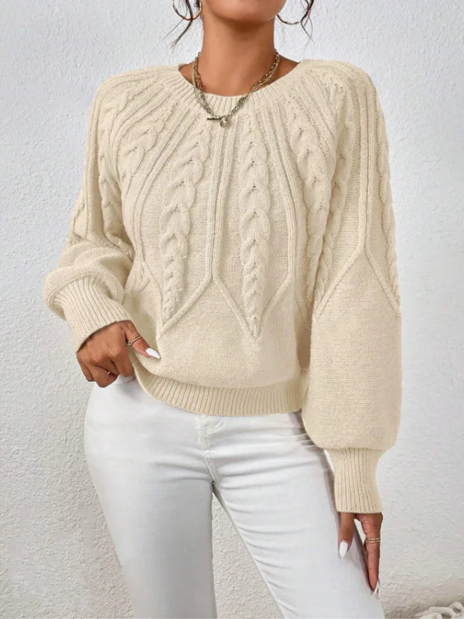 2025 Autumn/Winter New Women's Solid Color Cable Knit  Pullover Sweater Basic Soft Sweaters For Women Jacquard Tops