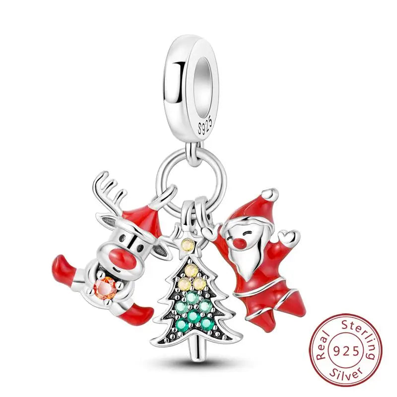 Original 925 Sterling Silver Charms Beads Winter Snowflake Snowman Igloo Penguin Pendant Fit Bracelet Women Jewelry Gift