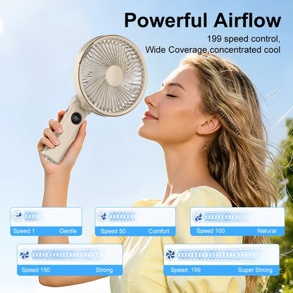 Portable Handheld Fan 3600mAh Rechargeable Folding Desktop Fan 199 Speed Strong Wind Outdoor Camping Hand Fan for Home Travel