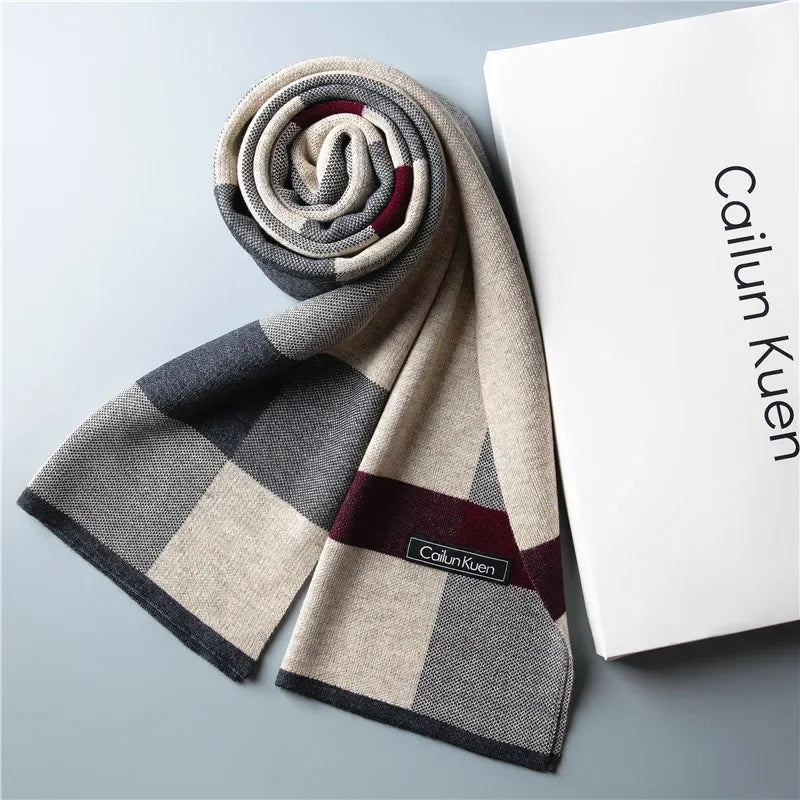 High Quality Wool Men Scarf Autumn Winter Classic Business Thermal Muffler Male Soft Korean Version Long Thick Warm Shawl No Box