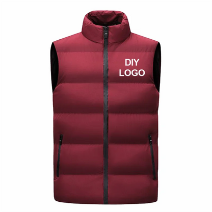 Sleeveless Vest Men's Stand Collar Thicken Jacket Down Windproof Winter Coat Custom Printing Company Brand Diy Logo Warm Vest