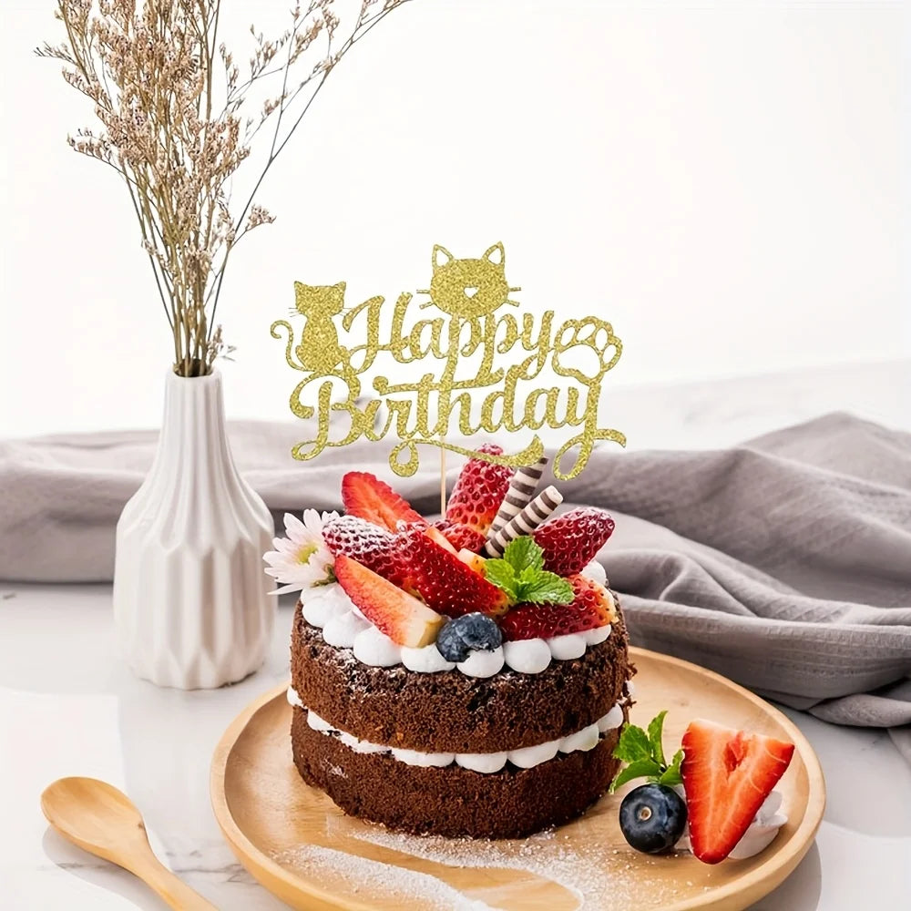 2Pcs Festive Cat Themed Cake Decorating Supplies Set: Adorable Cat Cake Topper, Decorations for Halloween,Christmas Celebrations