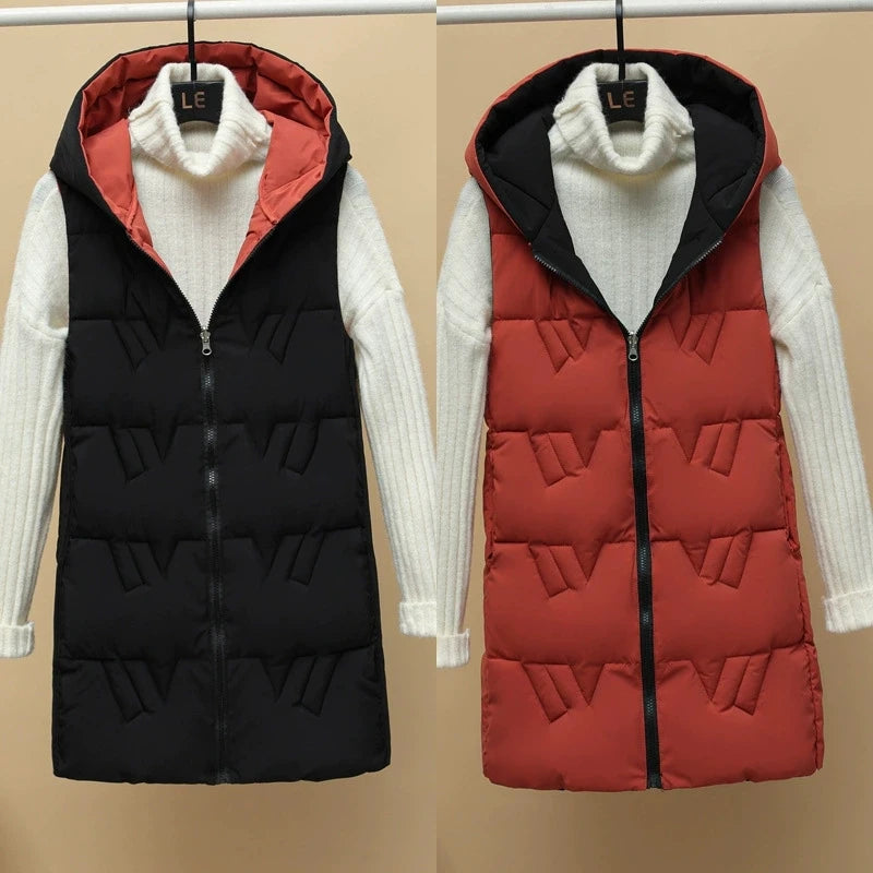 Autumn Winter Two-Sided Hooded Light Casual Down Cotton Vest Coat 2025 New Women Long Vest Jacket Korean Loose Waistcoat Jacket