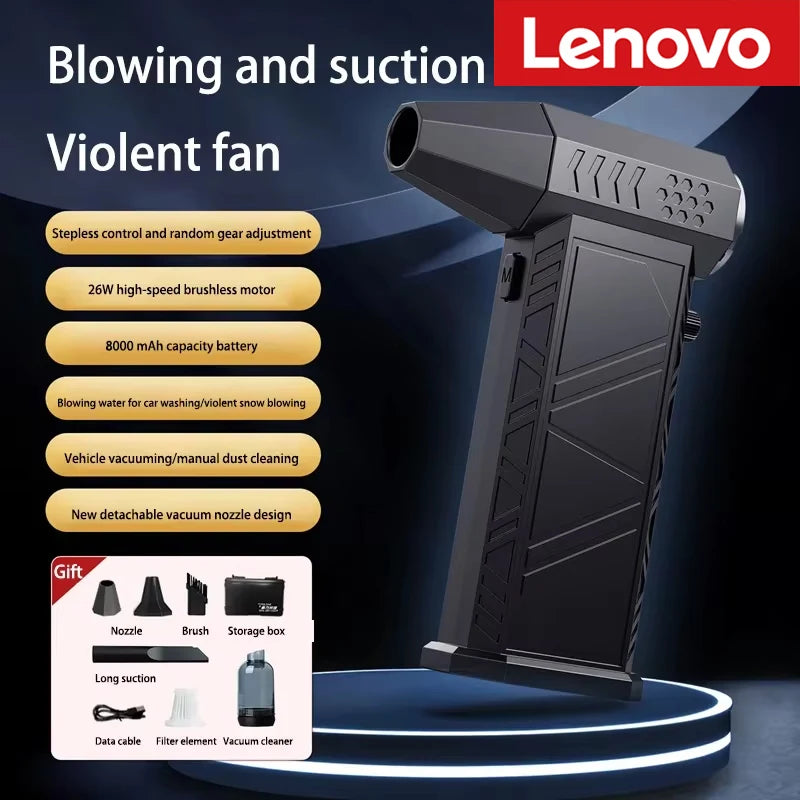 Lenovo 2 In1 Violent Fan Powerful Electric Air Blower Portable Dust Cleaner Type-C Charging Brushless Turbo Jet Fan Blower