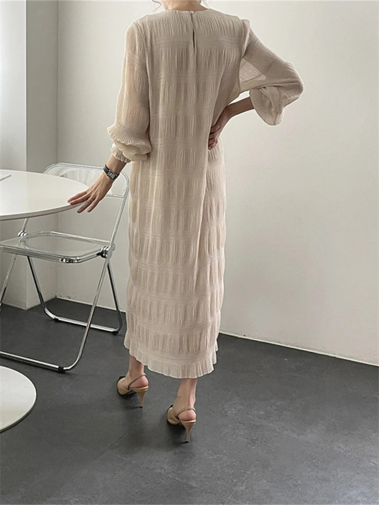 Colorfaith DR3520 New 2024 Chiffon Fold Chic Wild Oversized High Waist Elegant Lady Women's Autumn Winter Holiday Long Dresses