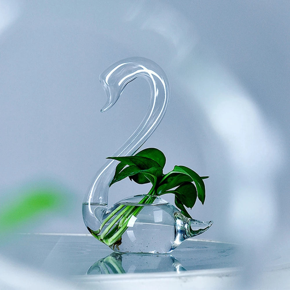 Transparent Glass Swan Shape Flower Vase Cute Glass Tabletop Vase Floral Plant Pots Terrarium Container Home Wedding Decor