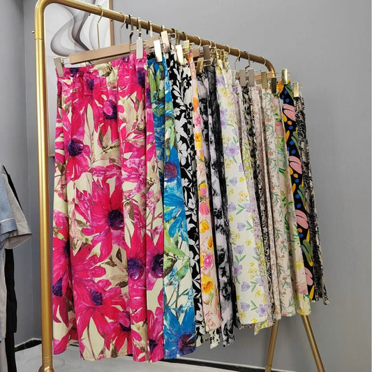 New 2024 Elegant Women Tulle Skirt Korean Fashion Boho Floral A Line Ladies Pleated Skirt Summer Chic High Waist Party Vestidos