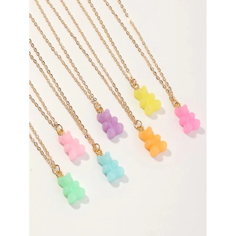 7pcs Cute Girls‘ Bear Charm Necklace Set, Sweet Dainty Jewelry for Daily Wear & Gifting