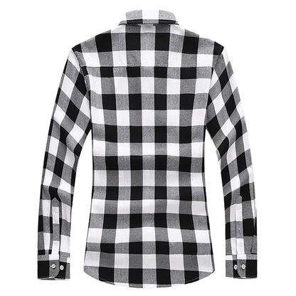 2026 New Men's Long Sleeved Plaid Shirt, with Two Chest Pockets Single Breasted Lapel Cotton Shirts Big Size Male Top Chemise