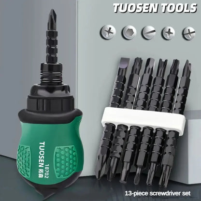 TUOSEN Ratchet One Word Screwdriver Sets Manual Magnetic Phillips Slotted Telescopic Double Head Screw Driver Bits Repair Tools