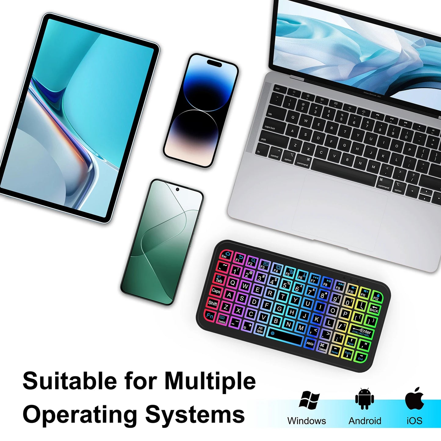 Bluetooth 5.2 Keyboard RGB Backlit Keyboard Ultra-thin Wireless Keyboard Mute Keyboard Mini Keyboard For Windows Android IOS