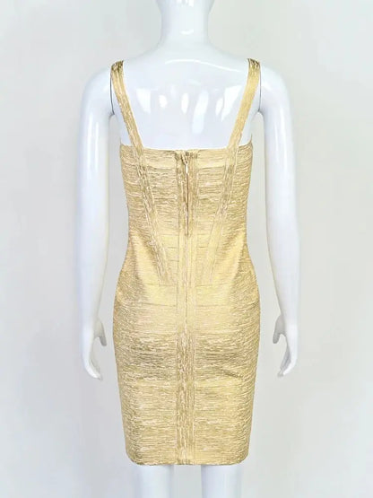 BEAUKEY Gold Silver Bandage Metallized Dress Summer Luxury Spaghetti Strap  Women Party Mini Sexy Maxi Luxury Ladies Dress XL