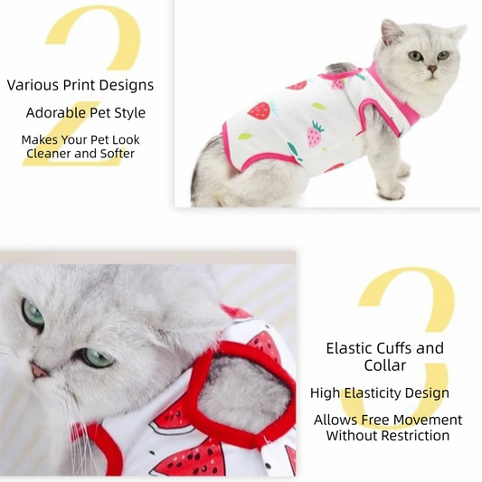 Fruit Printed Cat Recovery Clothing High Elasticity Breathable Pet Anti-Licking Vest Soft Comfortable Pet Weaning Suit Pet Care