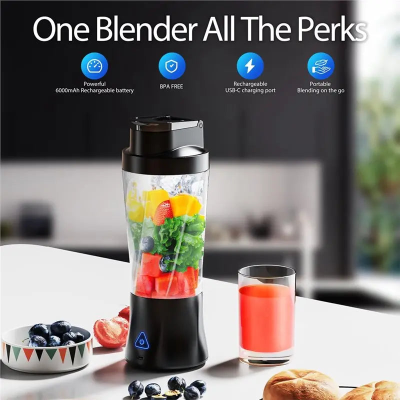 B89B-Portable Blender, Cordless USB Rechargeable Mini Smoothie Maker Multi-Functional Fruit Blender For Home Office Travel Usage