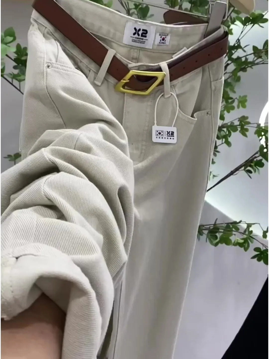 Casual High Waist Women Denim Long Pants Autumn Green Jeans for Women Fashion Loose Wide Leg Pants Female