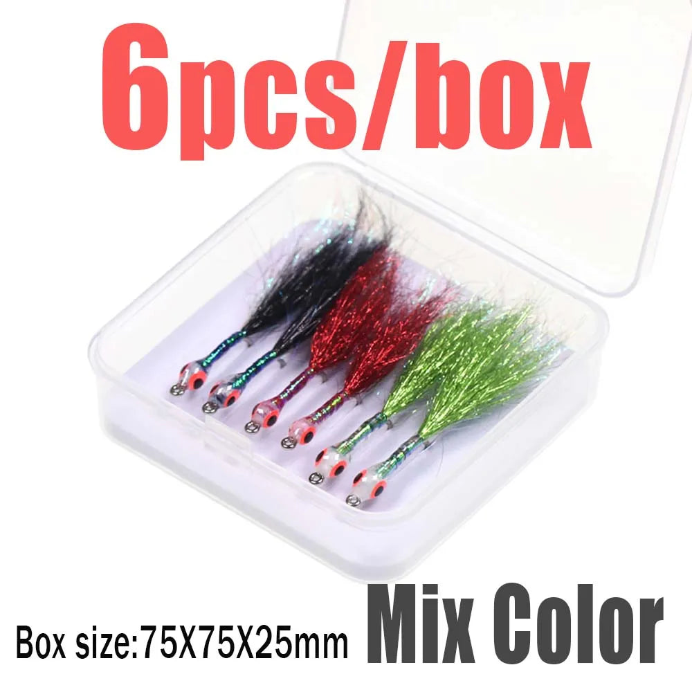 6pcs Luminous 3D Fish Eye Epoxy Minnow Streamer Fly Stainless Steel Hook Ice Dubbing Tail Saltwater Fishing Trout Bass Lure Bait