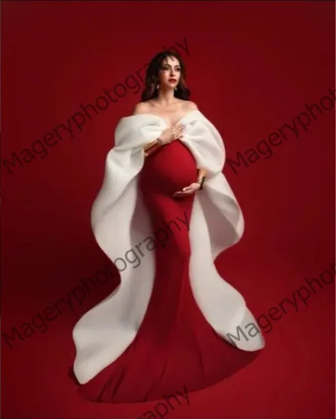 2024 Fashion Satin Mermaid Pregnancy Dress Puff Long Sleeves Elegant Ruffles Spandex Maternity Dresses For Photo-shoot