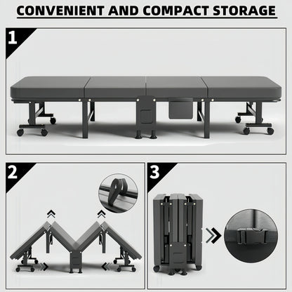 Convenient Small Size Office Folding Bed Nap Recliner Single Adult Hospital Escort Camp Bed with Pulley Folding Furniture