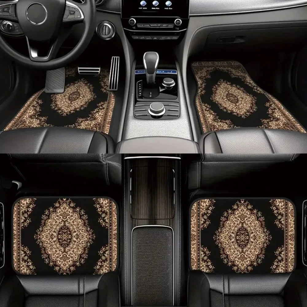 4Pcs Durable Bohemian Car Floor Mats Anti-slip Dirty Resistant Persian Carpet Car Decoration Heavy Duty Car Floor Protector Rugs