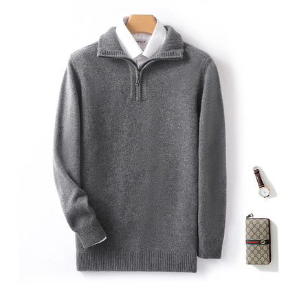 Autumn and Winter New Men's 100% Merino Wool Sweater Casual Knitted Business Half Zip Pullover Thickened Warm Long Sleeve Sweate