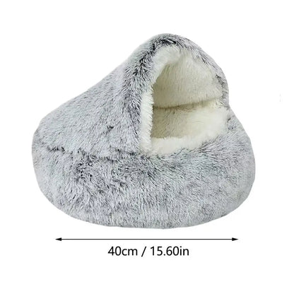 2 in 1 Soft Plush Pet Bed with Cover Round Cat Bed Pet Mattress Warm Cat Dog Sleeping Nest Cave for Small Dogs