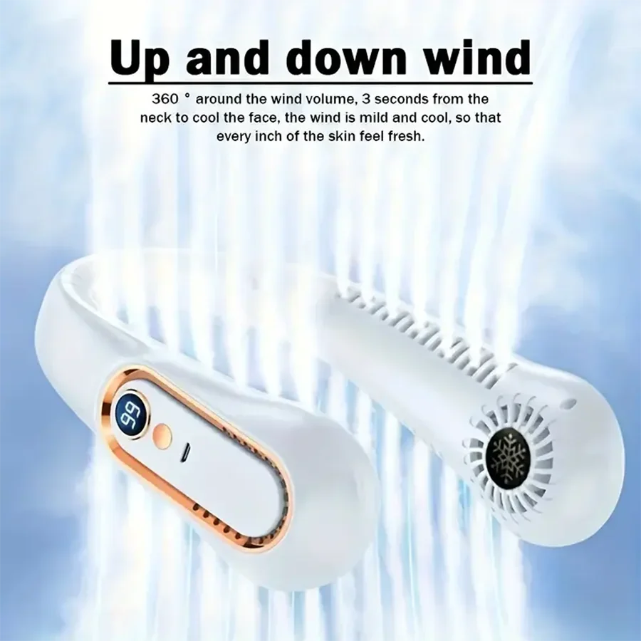 2025 New Best Sellers Wearable Neck Fan Portable Air Conditioner Bladeless Neck Fan Air Cooler 5 Gears and LED Display Screen