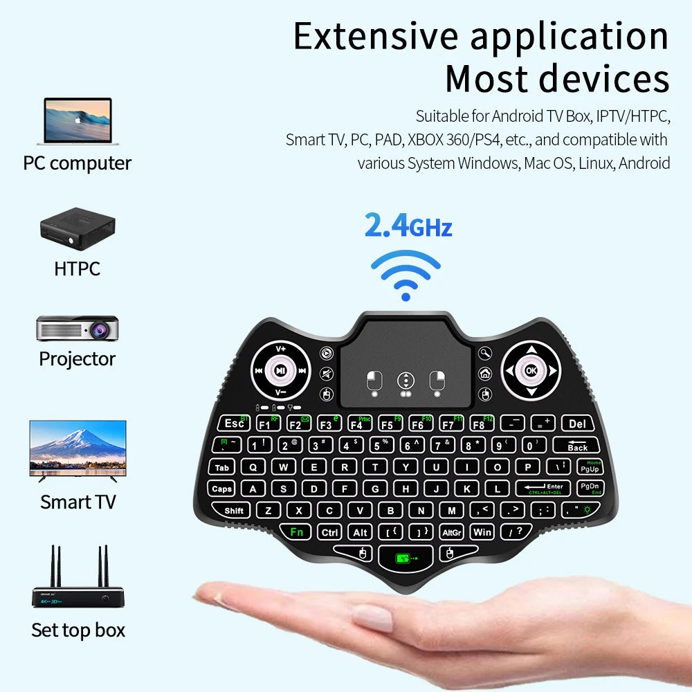 MRSVI V18 Mini Wireless Keyboard 2.4G BT Touch 7 Color Backlit French Spanish Russian Air Mouse Keyboard Gift for Android TV Box