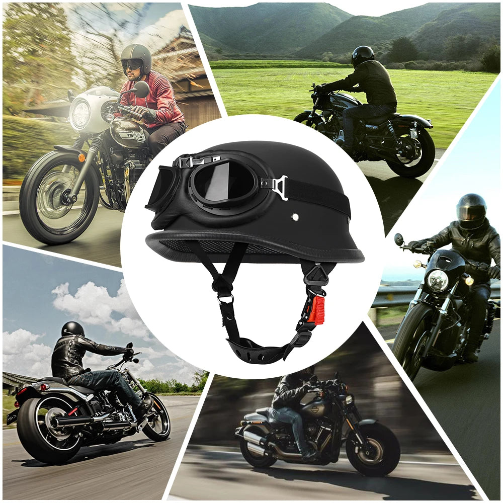Motorcycle Half Helmet German Leather Vintage Helmet Casco Moto Motorcycle Open Face Helmet Biker Pilot DOT Certification S-XXL