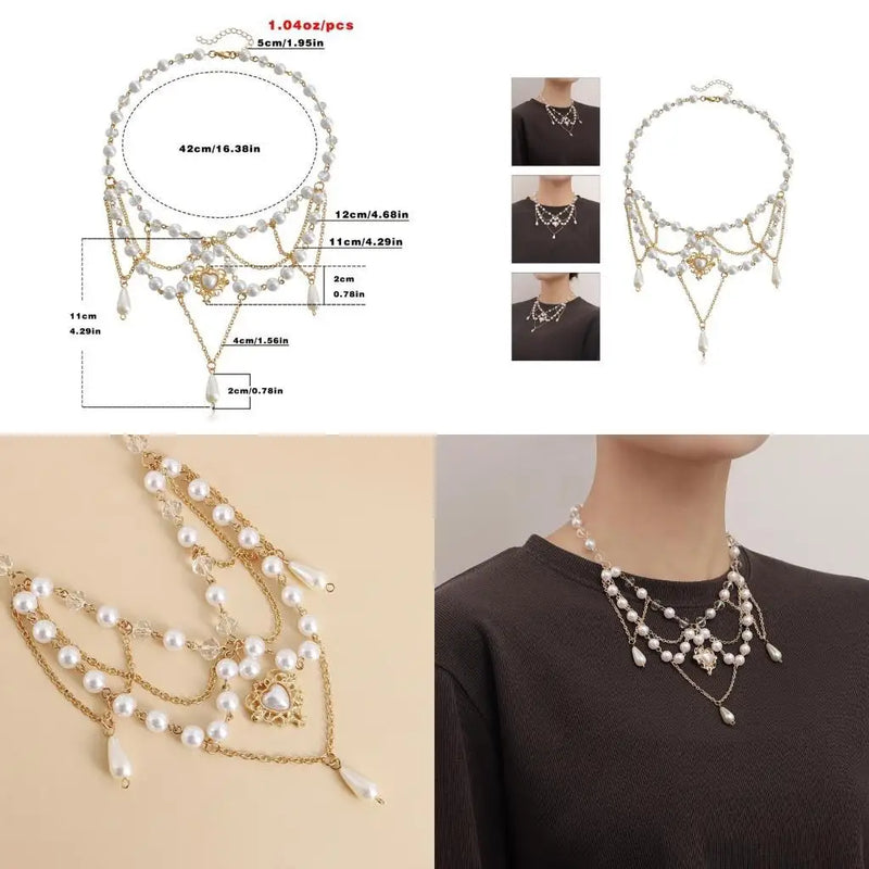 31BB Tassel Necklace Elegant Layered Necklace Pearl Beaded Necklace Clavicle Chain