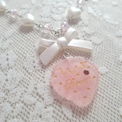 Handmade heart shaped necklace sweet Lolita strawberry pendant necklace lovely necklace charm necklace necklace for women y2k