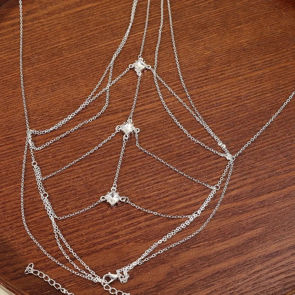 Body Jewelry Glitter Rhinestone Bust Chain Sexy Multilayer Silver Body Chain Trend Luxury Body Chain Jewelry Beach