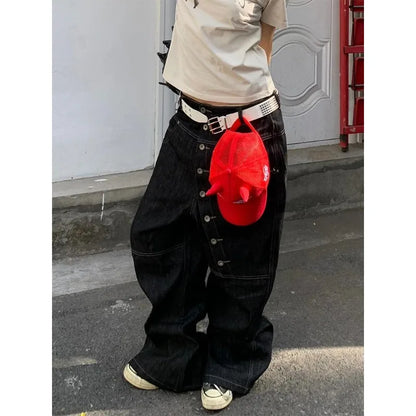 Black Gothic Y2k Emo Baggy Jeans Women Vintage Japanese 2000s Style Denim Trouser Harajuku Grunge Jeans Pants Oversize Clothes
