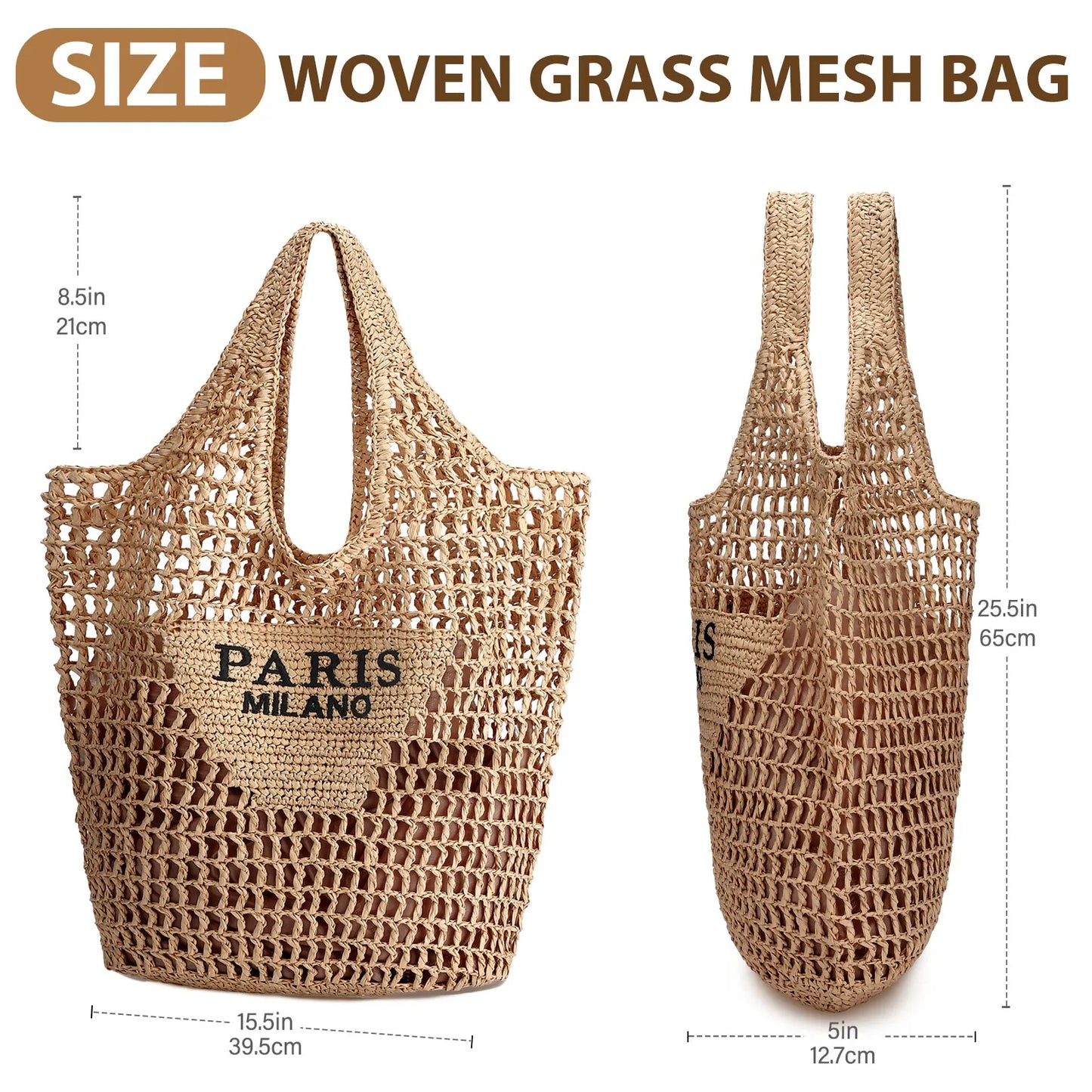 Straw Beach Bags for Women - Women Beach Handmade Woven Tote Bag, Summer Mesh Hollow Shoulder Bag for Holiday