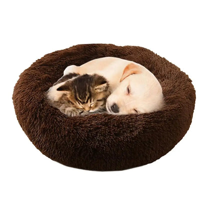 Soft Pet Cat Bed Pad Plush Warm Faux Fur dog Calm Bed Donut Round Bed Comfortable Sleeping Washable for Small Medium Dog and Cat