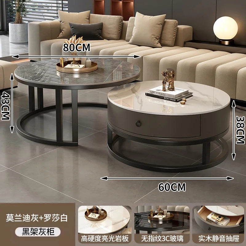 Round edge rock slab coffee table Hakka simple modern small apartment light luxury household small tea table