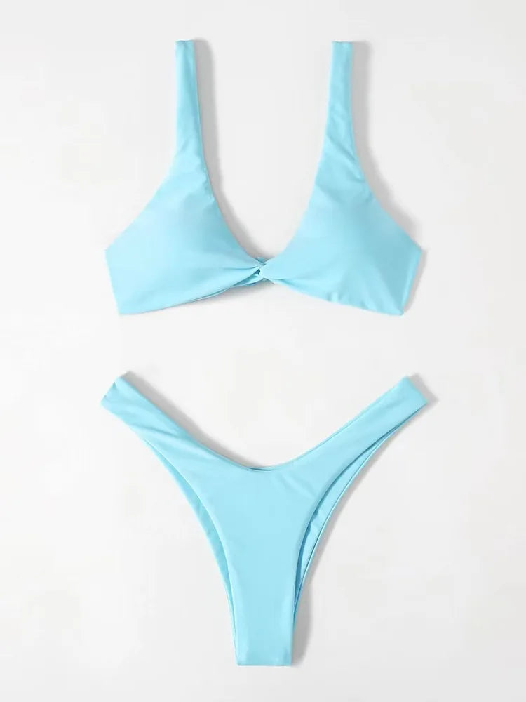 Simple Solid Bathing Suit Women Sexy Triangle Bandage Micro Bikini Swimsuit 2025 New Summer Beach Bathing Suit Two Piece Female