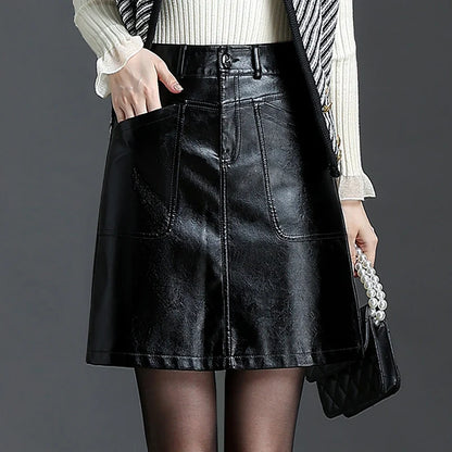 ZUZK Fall Winter Women New PU Leather Sexy Skirt  Black Coffee Simple Elegant Short Bodycon Skirt Boot skirt 2024