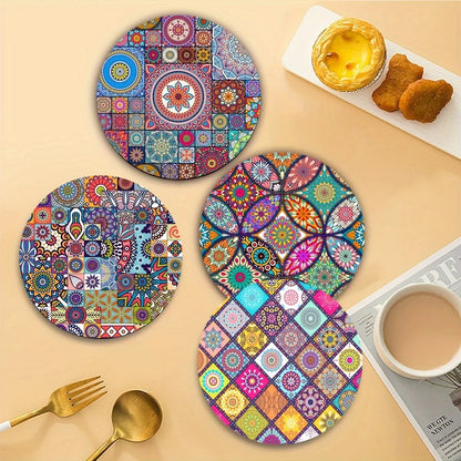 Set of 4 Mandala Wooden Placemats-Durable,Heat-Resistant, Non-Slip and Easy to Clean-Perfect for Home,Office, Party and Festival
