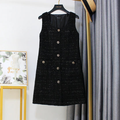 Slimming Large Size Camere Vest Dr Women's Autumn Winter High Waist A-Line Skirt Concealing Belly Button Design Casual Wear
