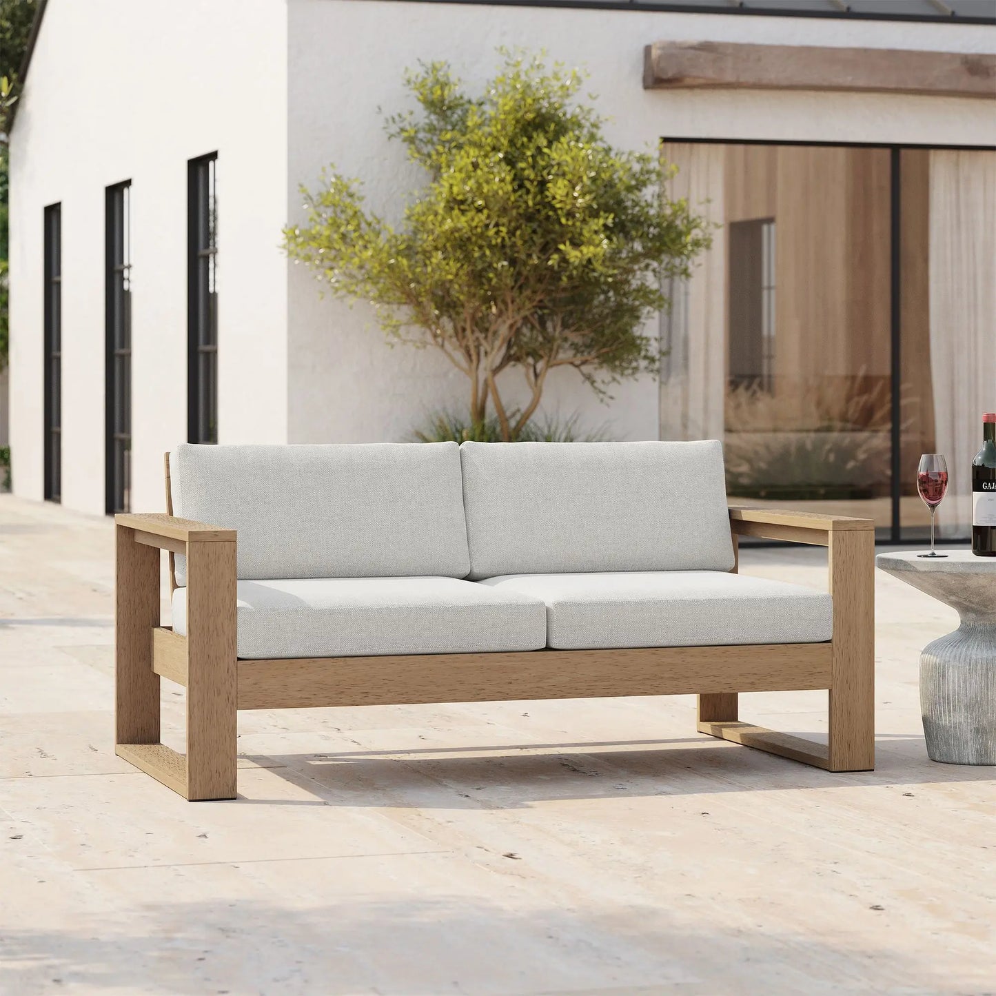 Modern Design Garden Sofa Set for Outdoor Patio Courtyard Leisure Teak Wooden Furniture for Home Hotel Villa Park Apartment