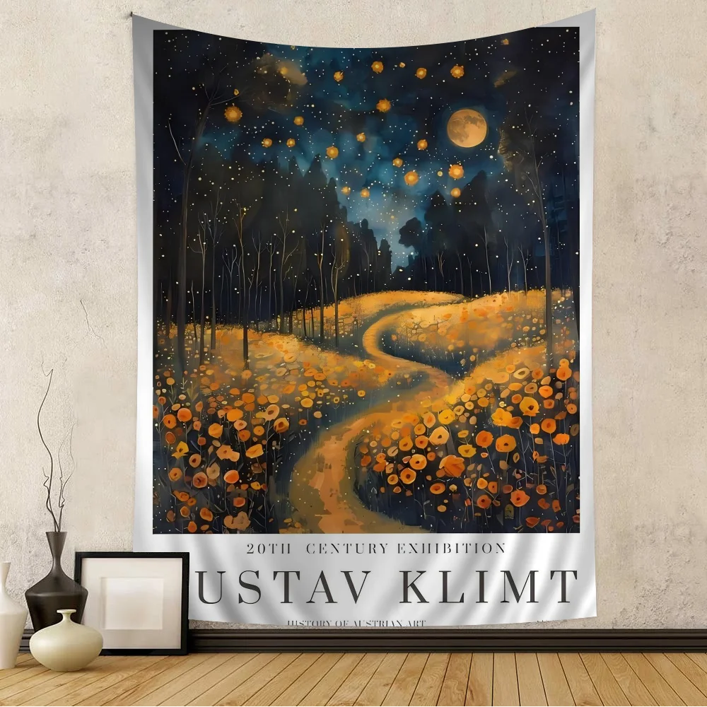 Gustav Klimt Flower Garden Sunflowers Cartoon Tapestry Art Science Fiction Room Home Decor Art Home Decor